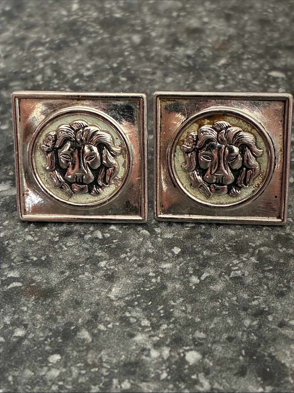 Swank Lion Motif Square Cufflinks in Antique Silver